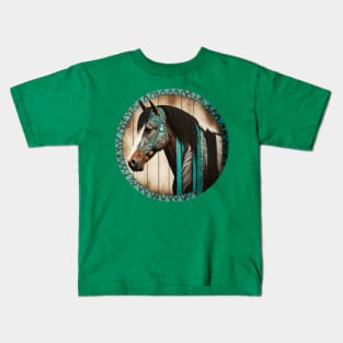 Western Horse Tribal Turquoise Stripe Design for Boys Men Kids T-Shirt